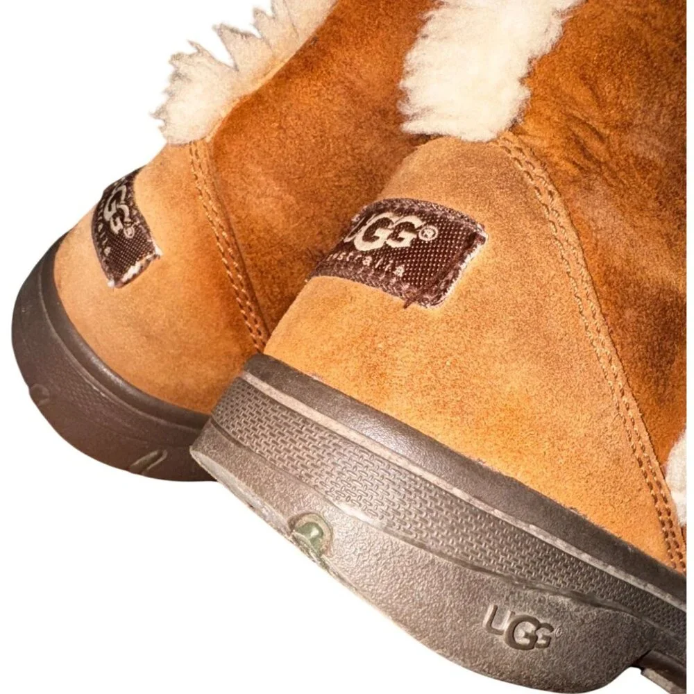 UGG Australia Sunburst Tall Boots W8 Chestnut Shearling Lined Suede Pre-Owned